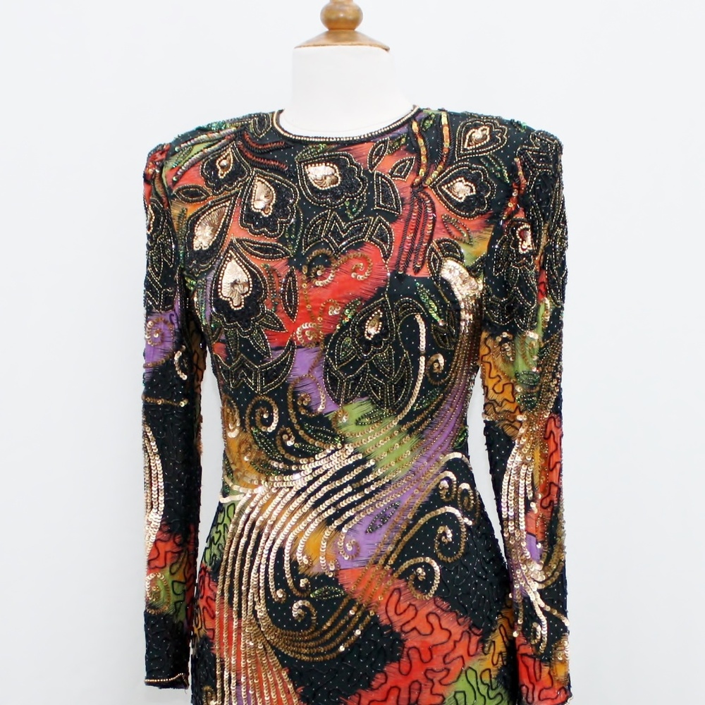JASDEE Vintage Long Sleeve Dress Hand Work Bead & Sequins On Silk Style 2024